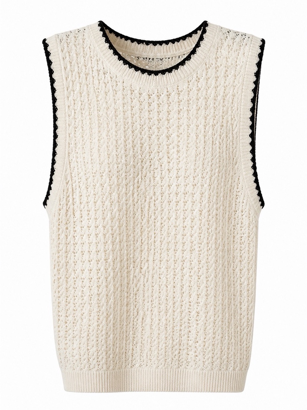 Penningtons Women's Cream Knit Sleeveless Sweater with Black Trim -1X